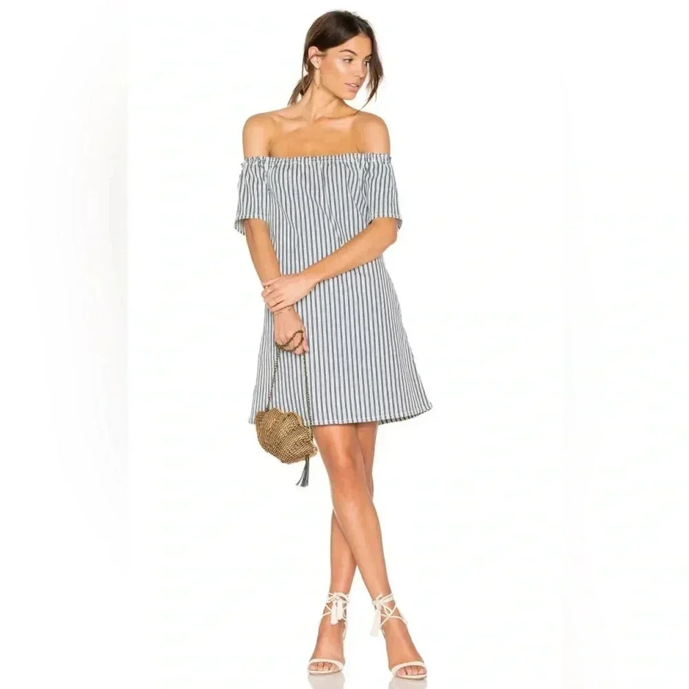 AG Denim Navy & Cream Off-the-Shoulder Mini Dress, Size XS